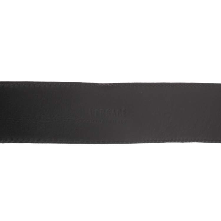 Pre Owned Versace Black Leather Medusa Buckle Belt 95CM