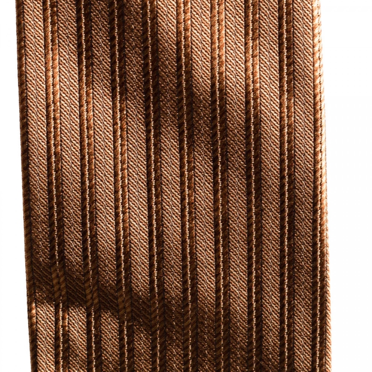 Pre Owned Versace Brown Medusa & Floral Motif Stripe Silk Tie