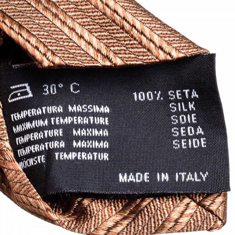 Pre Owned Versace Brown Medusa & Floral Motif Stripe Silk Tie