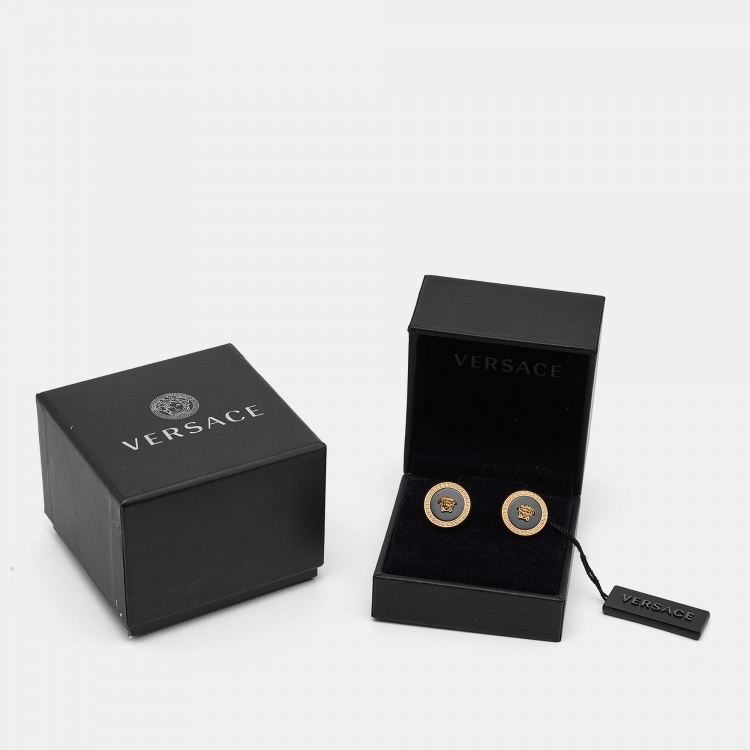 Pre Owned Versace Medusa Resin Gold Tone Cufflinks