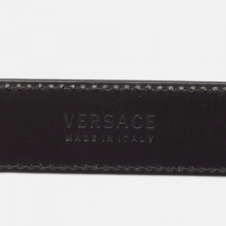 Pre Owned Versace Black Leather La Medusa Buckle Belt 100CM