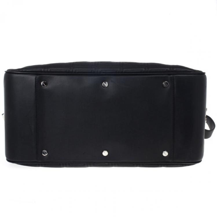 Pre Owned Versace Black Leather Trapuntato Duffle Travel Bag