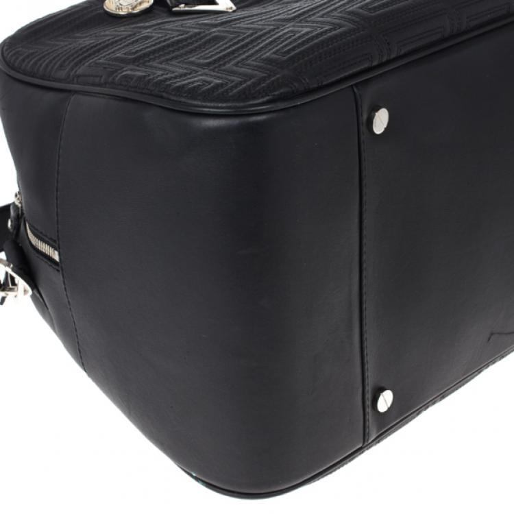 Pre Owned Versace Black Leather Trapuntato Duffle Travel Bag