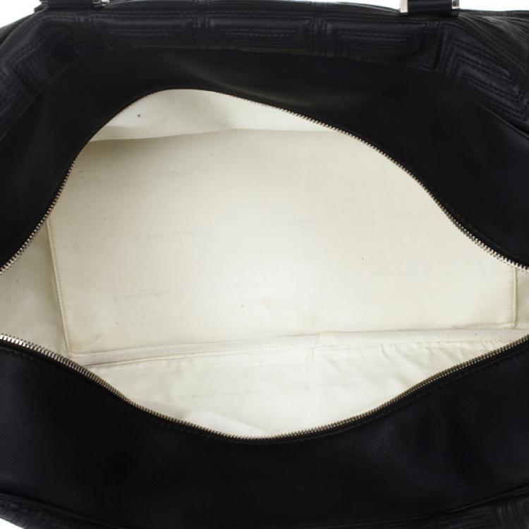 Pre Owned Versace Black Leather Trapuntato Duffle Travel Bag