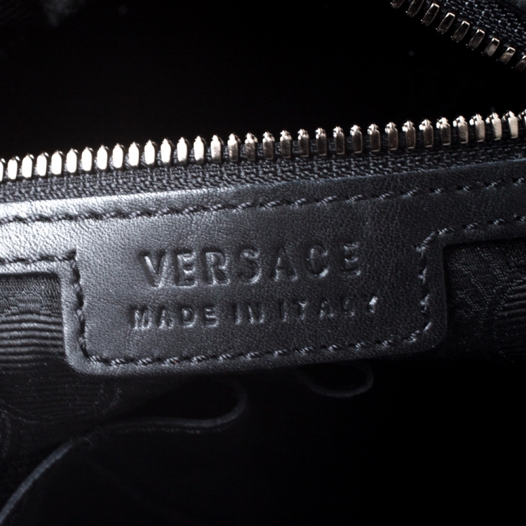Pre Owned Versace Black Leather Medusa Vertical Briefcase Tote