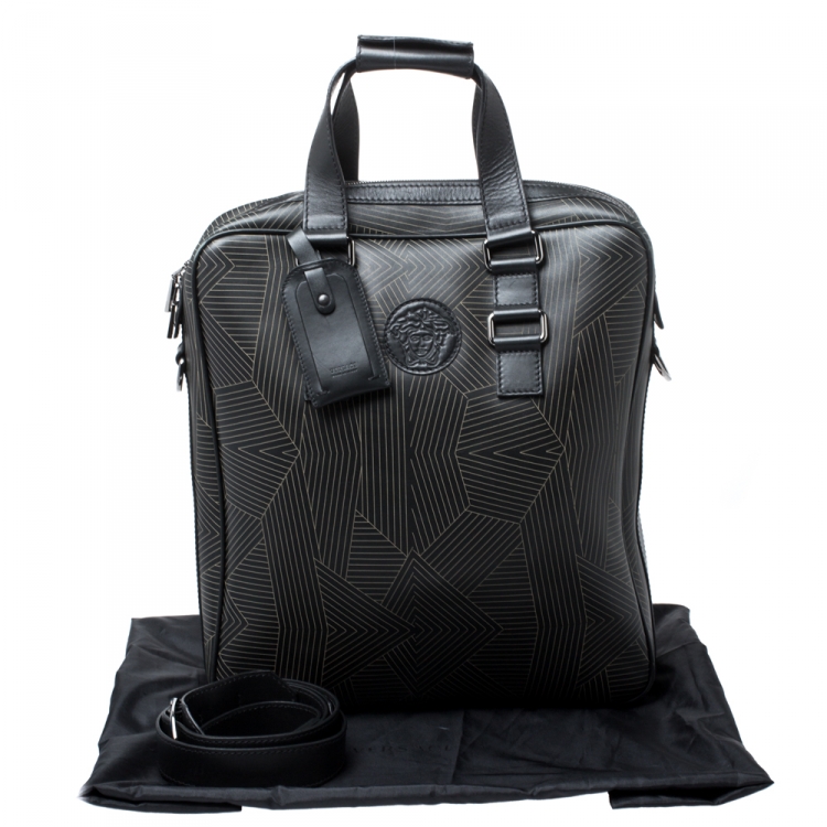 Pre Owned Versace Black Leather Medusa Vertical Briefcase Tote