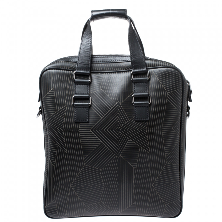 Pre Owned Versace Black Leather Medusa Vertical Briefcase Tote