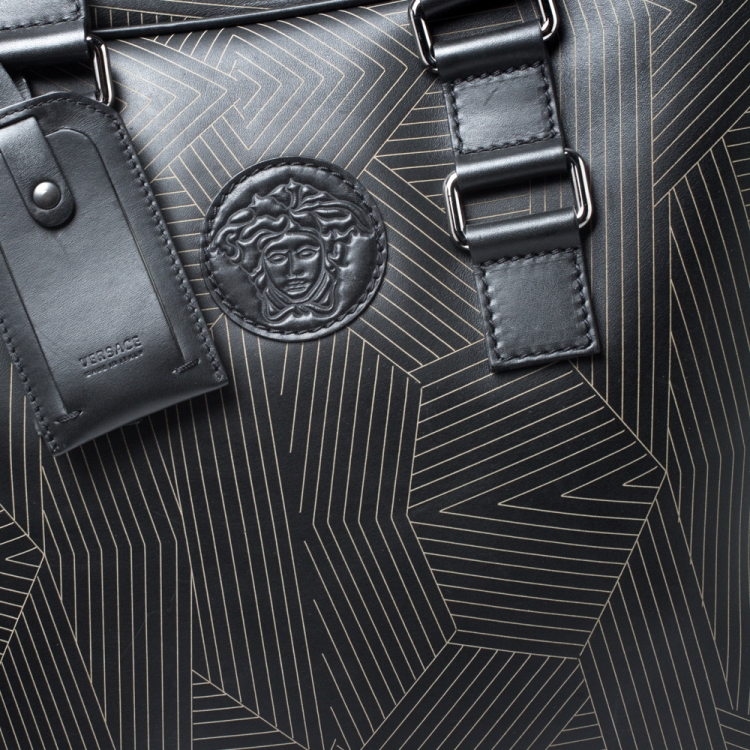 Pre Owned Versace Black Leather Medusa Vertical Briefcase Tote