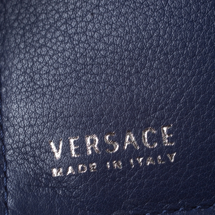Pre Owned Versace Blue Greca Embossed Leather Bifold Wallet