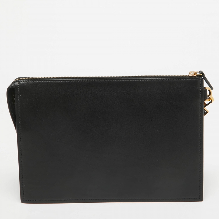 Pre Owned Versace Black Leather Medusa Head Wristlet Clutch