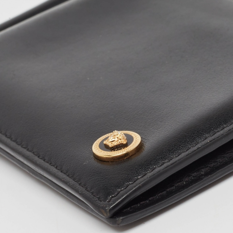 Pre Owned Versace Black Leather Medusa Money Clip Wallet