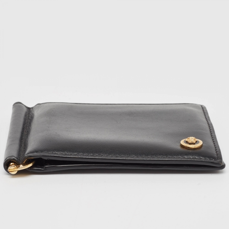 Pre Owned Versace Black Leather Medusa Money Clip Wallet