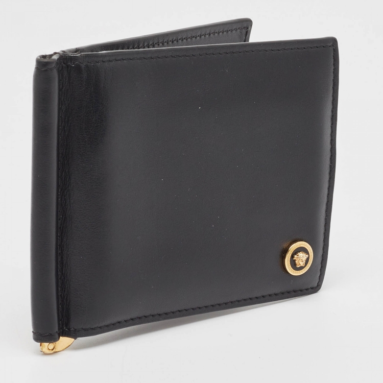 Pre Owned Versace Black Leather Medusa Money Clip Wallet