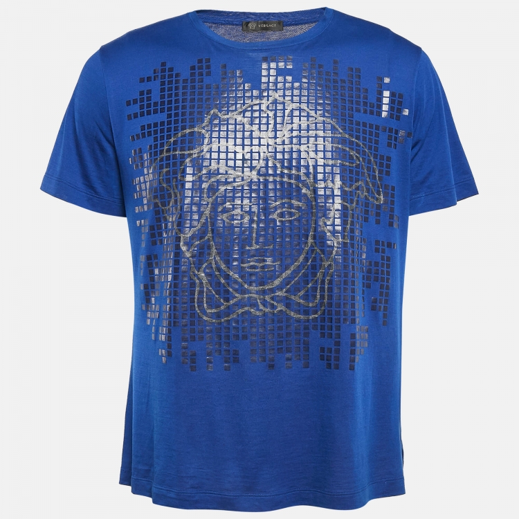 Pre Owned Versace Blue Medusa Print Cotton T-Shirt XL