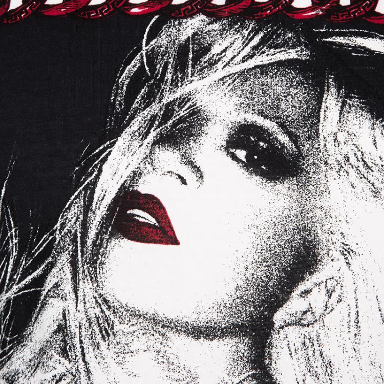 Pre Owned Gianni Versace Black Donatella Print Crew Neck T-Shirt M