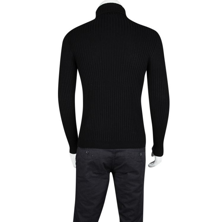 Pre Owned Gianni Versace Black Wool Ribbed Turtle Neck Sweater L