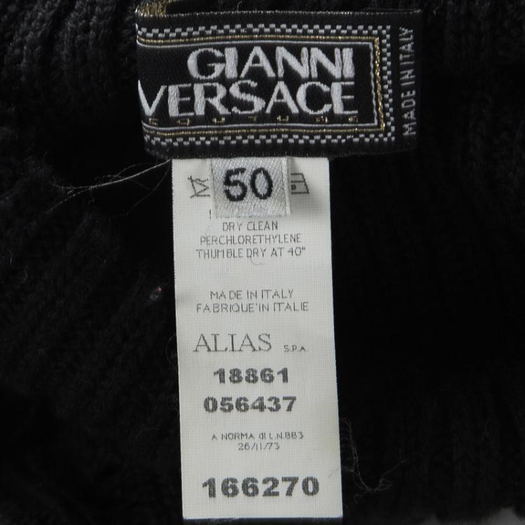 Pre Owned Gianni Versace Black Wool Ribbed Turtle Neck Sweater L