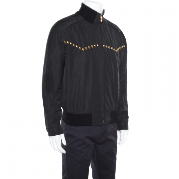 Pre Owned  Versace Black Studded Zip Front Bomber Jacket L