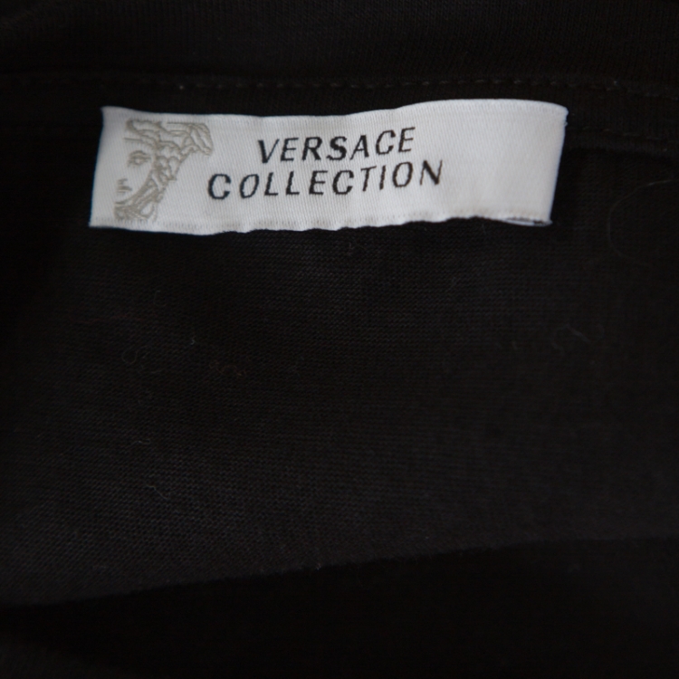 Pre Owned Versace Collection Black Bejeweled Baroque Printed Crew Neck T- Shirt M