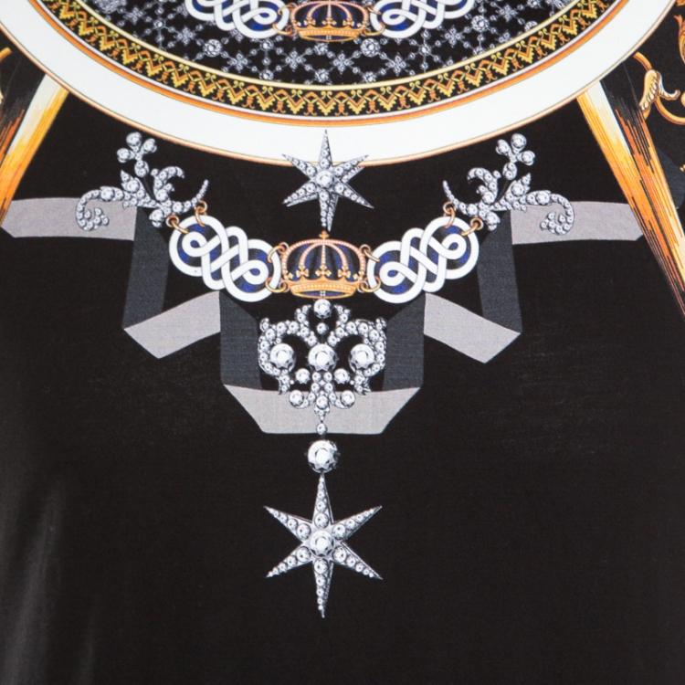 Pre Owned Versace Collection Black Bejeweled Baroque Printed Crew Neck T- Shirt M