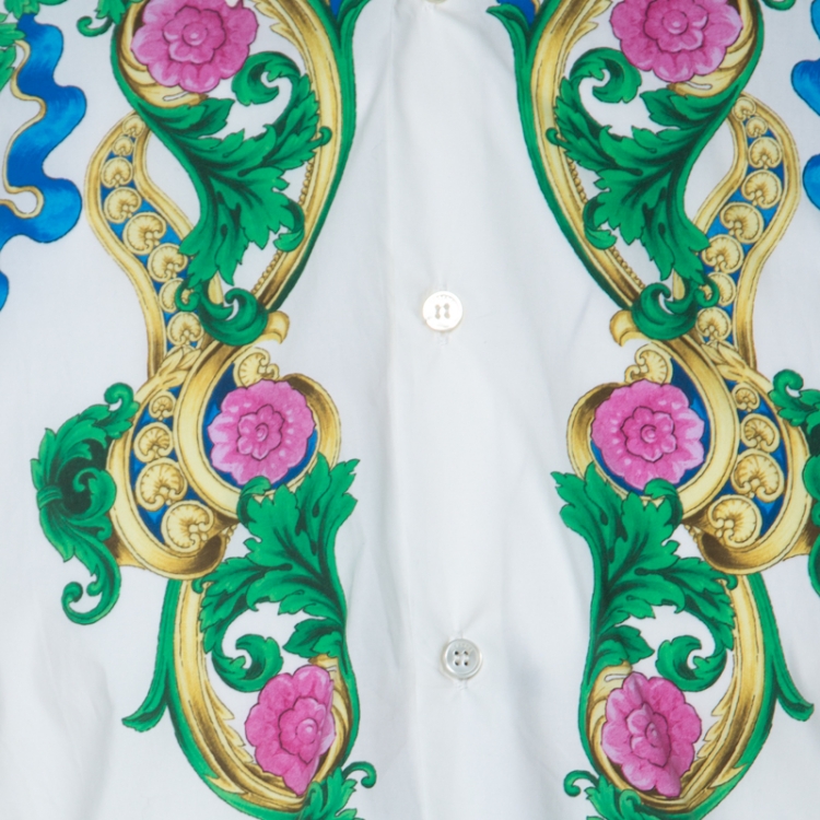 Pre Owned Versace White Cotton Miami Print Short Sleeve Shirt L 