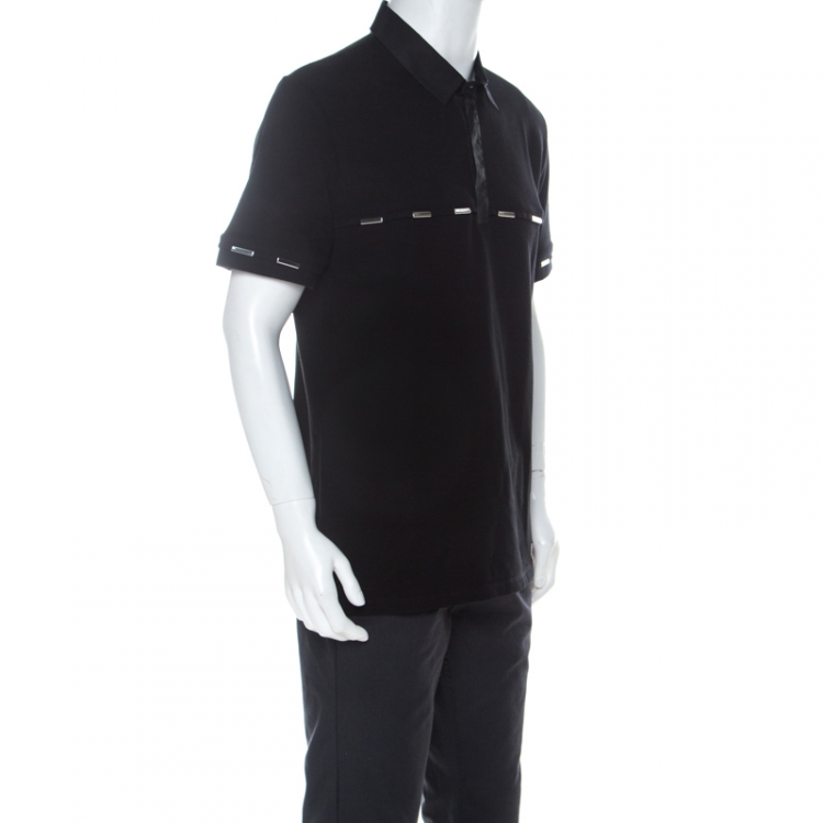 Pre Owned Versace Collection Black Cotton Pique Short Sleeve Polo T- Shirt XL