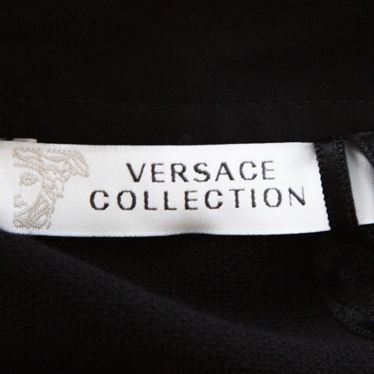 Pre Owned Versace Collection Black Cotton Pique Short Sleeve Polo T- Shirt XL