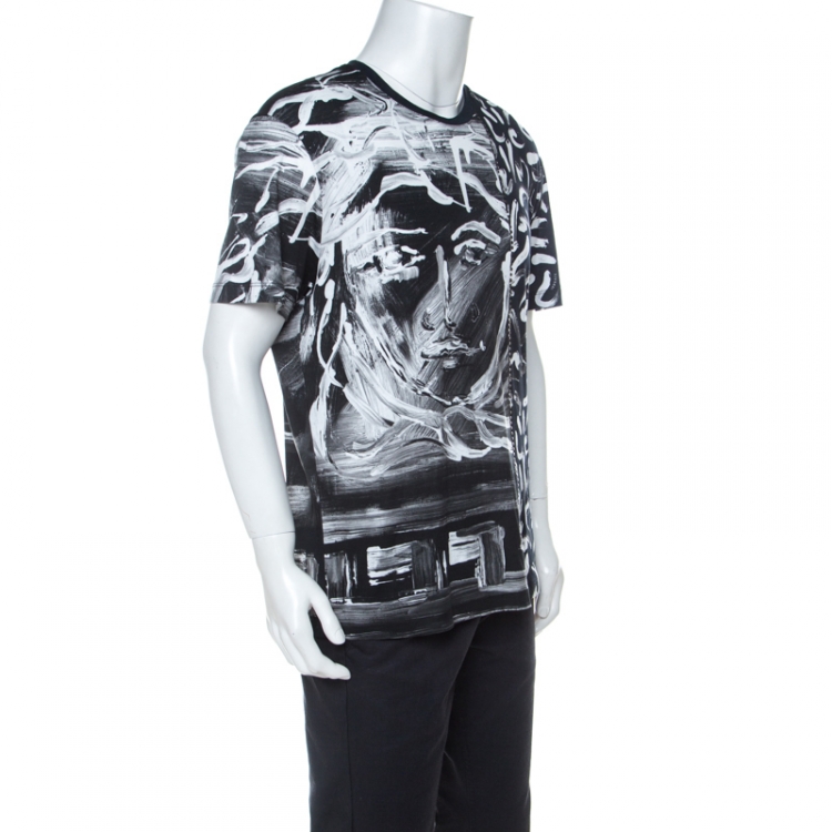 Pre Owned Versace Monochrome Medusa Painted Cotton T Shirt M
