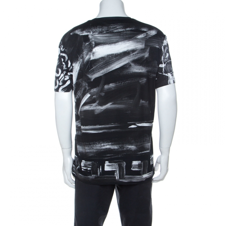 Pre Owned Versace Monochrome Medusa Painted Cotton T Shirt M