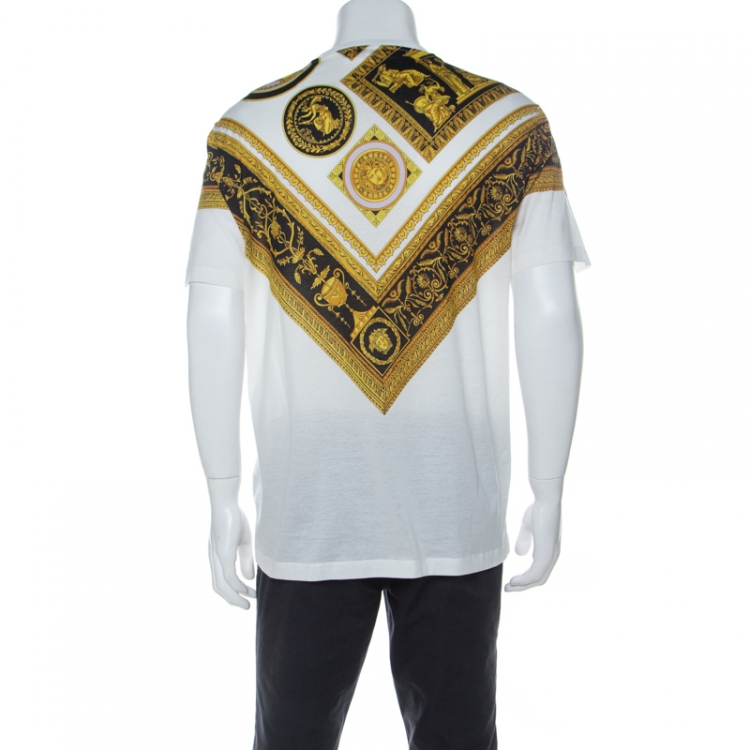 Pre Owned Versace White Cotton Baroque Print T-Shirt M