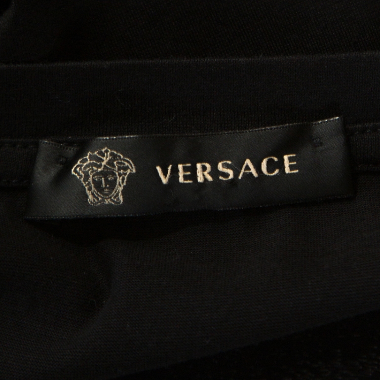 Pre Owned Versace Black Baroque Print Cotton Embellished Short Sleeve T-Shirt S