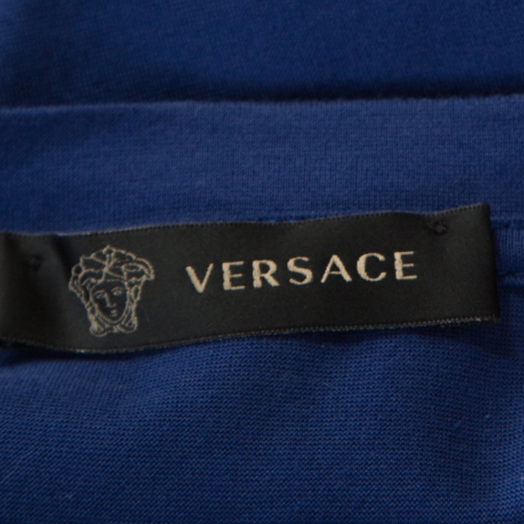 Pre Owned Versace Blue Medusa Motif Embroidered Cotton Short Sleeve T-Shirt S  