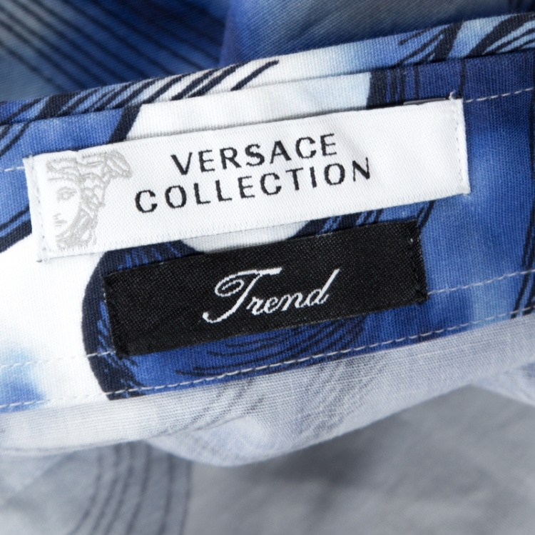 Pre Owned Versace Collection Blue Printed Cotton Button Front Trend Shirt L