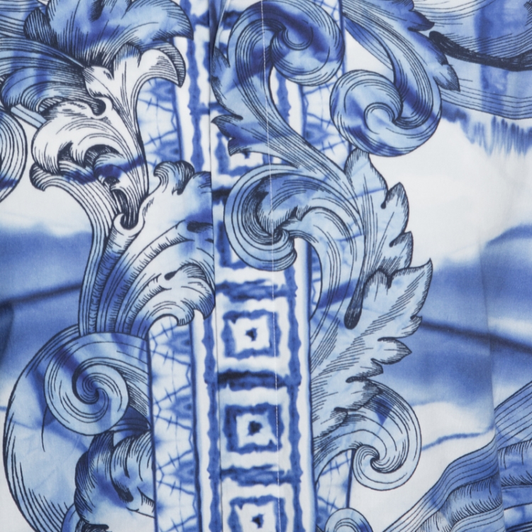 Pre Owned Versace Collection Blue Printed Cotton Button Front Trend Shirt L