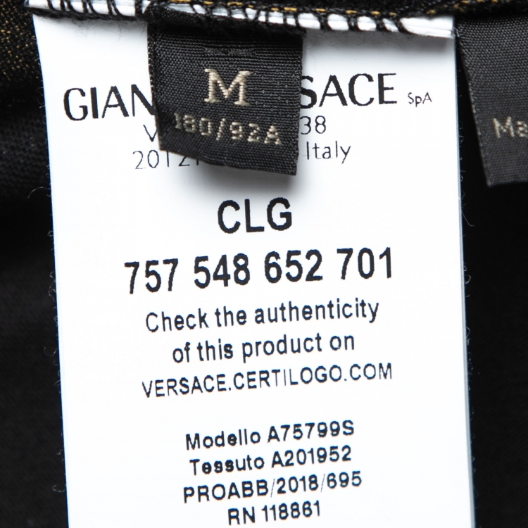 Pre Owned Versace Black Logo Medusa Head Print Cotton T-Shirt M