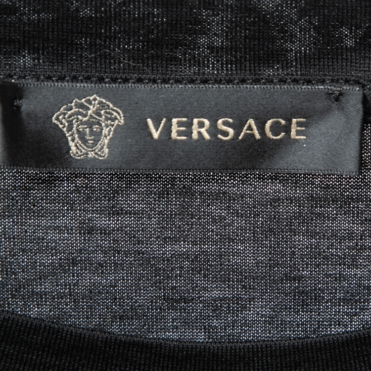 Pre Owned Versace Black Logo Medusa Head Print Cotton T-Shirt M