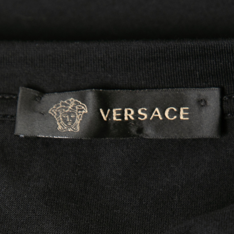 Pre Owned Versace Black Cotton Medusa Embellished Short Sleeve T-Shirt M