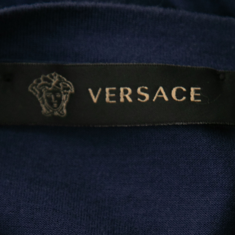 Pre Owned Versace Blue Logo Printed Cotton Short Sleeve T-Shirt S