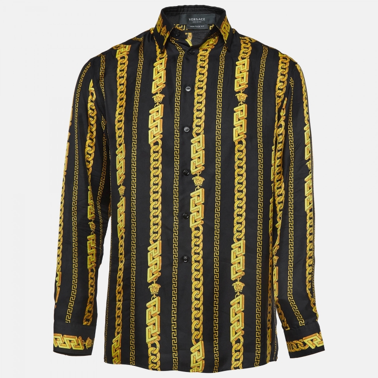 Pre Owned Versace Black/Yellow Printed Silk Shirt S