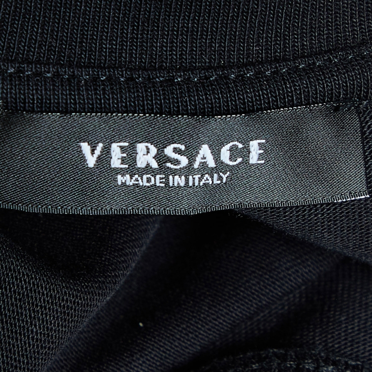 Pre Owned Versace Black Iridescent Medusa Logo Cotton Crew Neck T-Shirt M