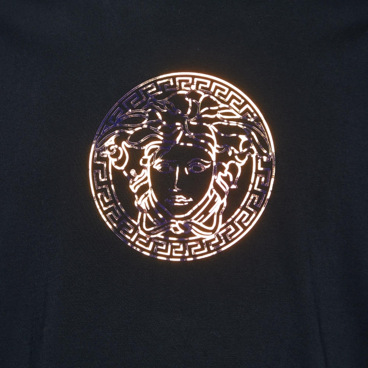 Pre Owned Versace Black Iridescent Medusa Logo Cotton Crew Neck T-Shirt M