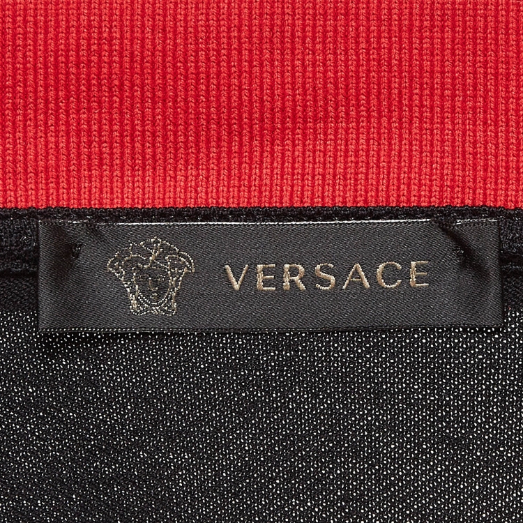 Pre Owned Versace Black Baroque Print Cotton Polo T-Shirt XXL