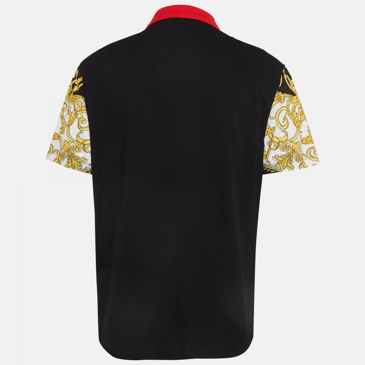 Pre Owned Versace Black Baroque Print Cotton Polo T-Shirt XXL