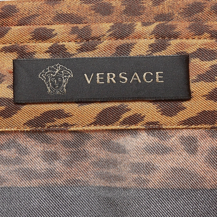 Pre Owned Versace Orange/Black Baroque Print Silk Shirt XXL