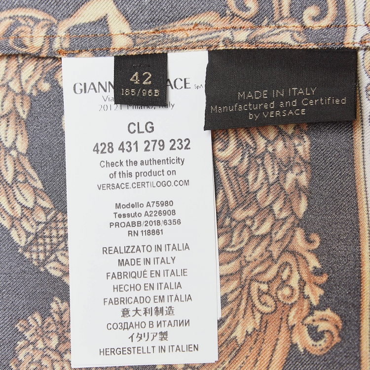 Pre Owned Versace Orange/Black Baroque Print Silk Shirt XXL