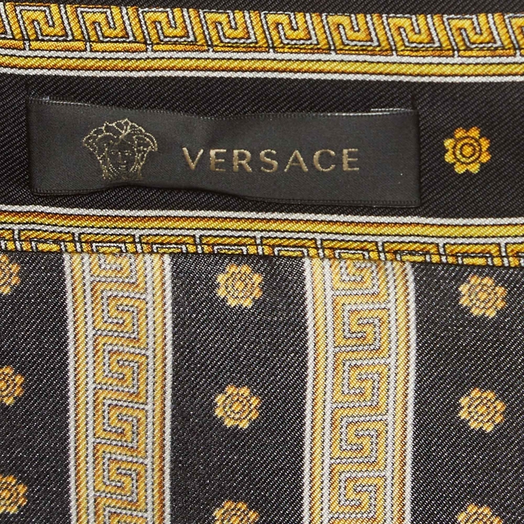Pre Owned Versace Black & Gold Greca Print Silk Buttoned Up Shirt M