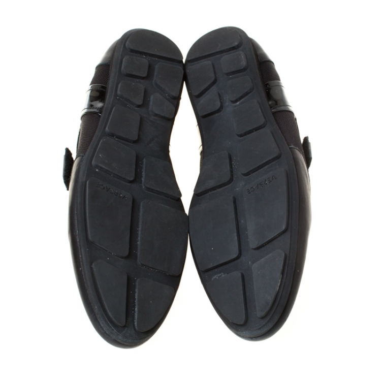 Pre Owned Versace Black Canvas and Leather Velcro Strap Sneakers Size 43.5
