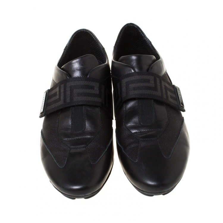 Pre Owned Versace Black Canvas and Leather Velcro Strap Sneakers Size 43.5