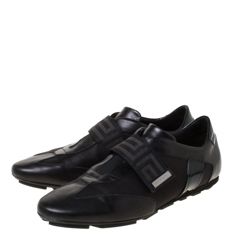 Pre Owned Versace Black Canvas and Leather Velcro Strap Sneakers Size 43.5
