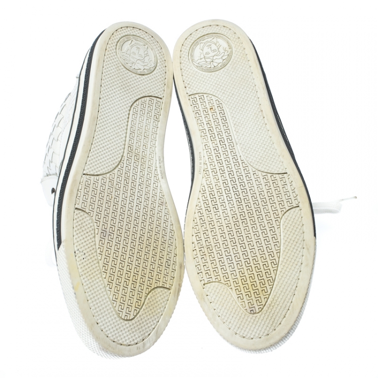 Pre Owned Versace White Woven Leather Lace High Top Sneakers Size 42